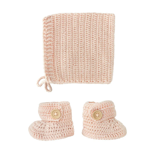 Peach Crochet Bonnet and Bootie Set