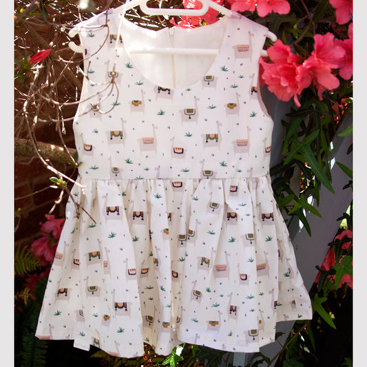 Organic Cotton Girls Dress – Cream Llama