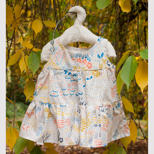 Organic Cotton Baby Dress – White Botanical