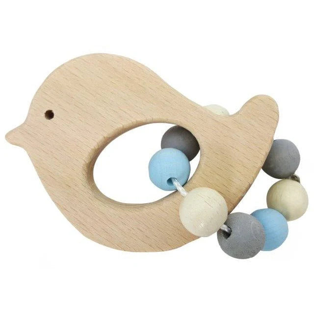 Wooden Rattle - Bird - Blue