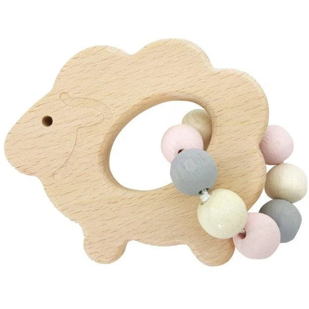 Wooden Rattle - Sheep - Pink