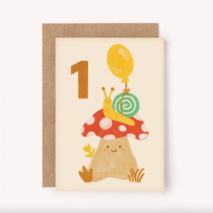 Birthday Card - Age 1 - Mushroom