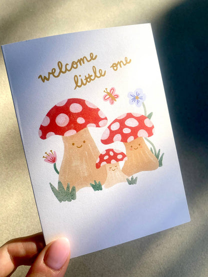 New Baby Card - Welcome Little One Mushroom