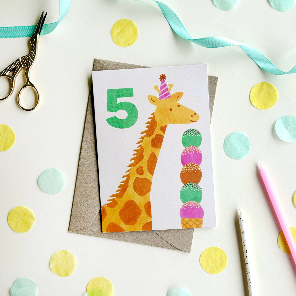 Birthday Card - Age 5 - Giraffe
