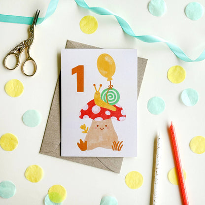 Birthday Card - Age 1 - Mushroom