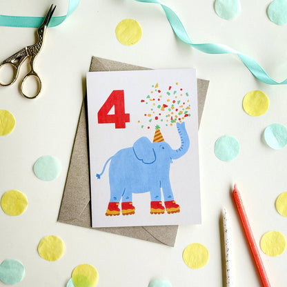 Birthday Card - Age 4 - Elephant