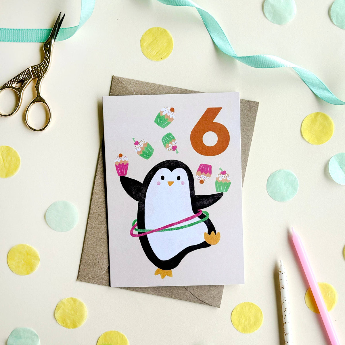 Birthday Card - Age 6 - Penguin