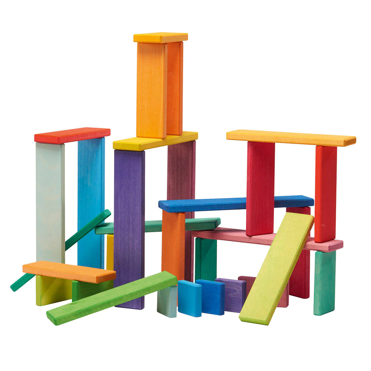 Gluckskafer Wooden Blocks - Rainbow Building Slats in Tray - 32 pieces
