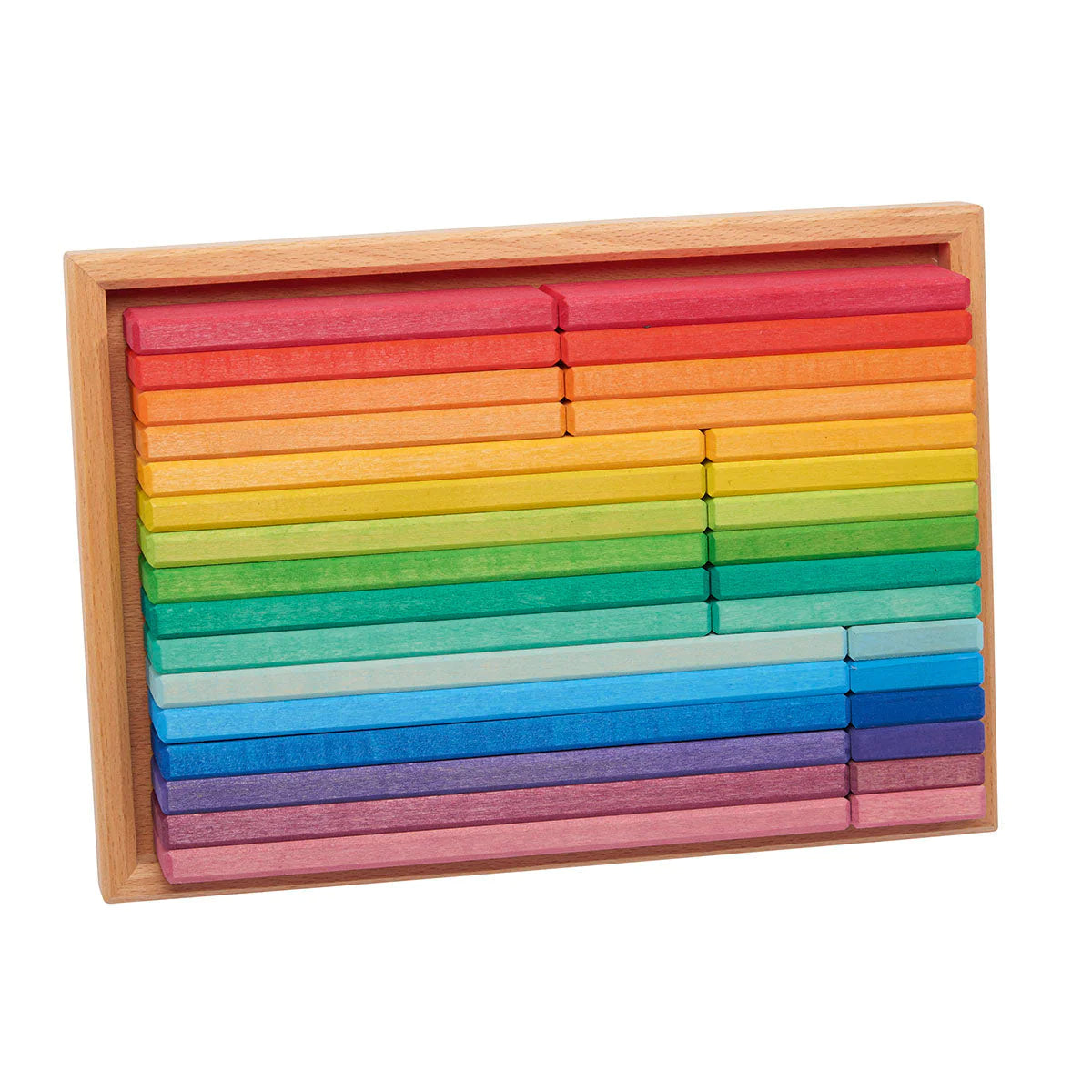 Gluckskafer Holzklötze – Regenbogen-Baulatten im Tablett – 32 Stück