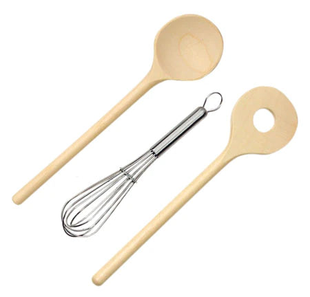 Whisk and Wooden Spoons Set