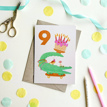 Birthday Card - Age 9 - Crocodile