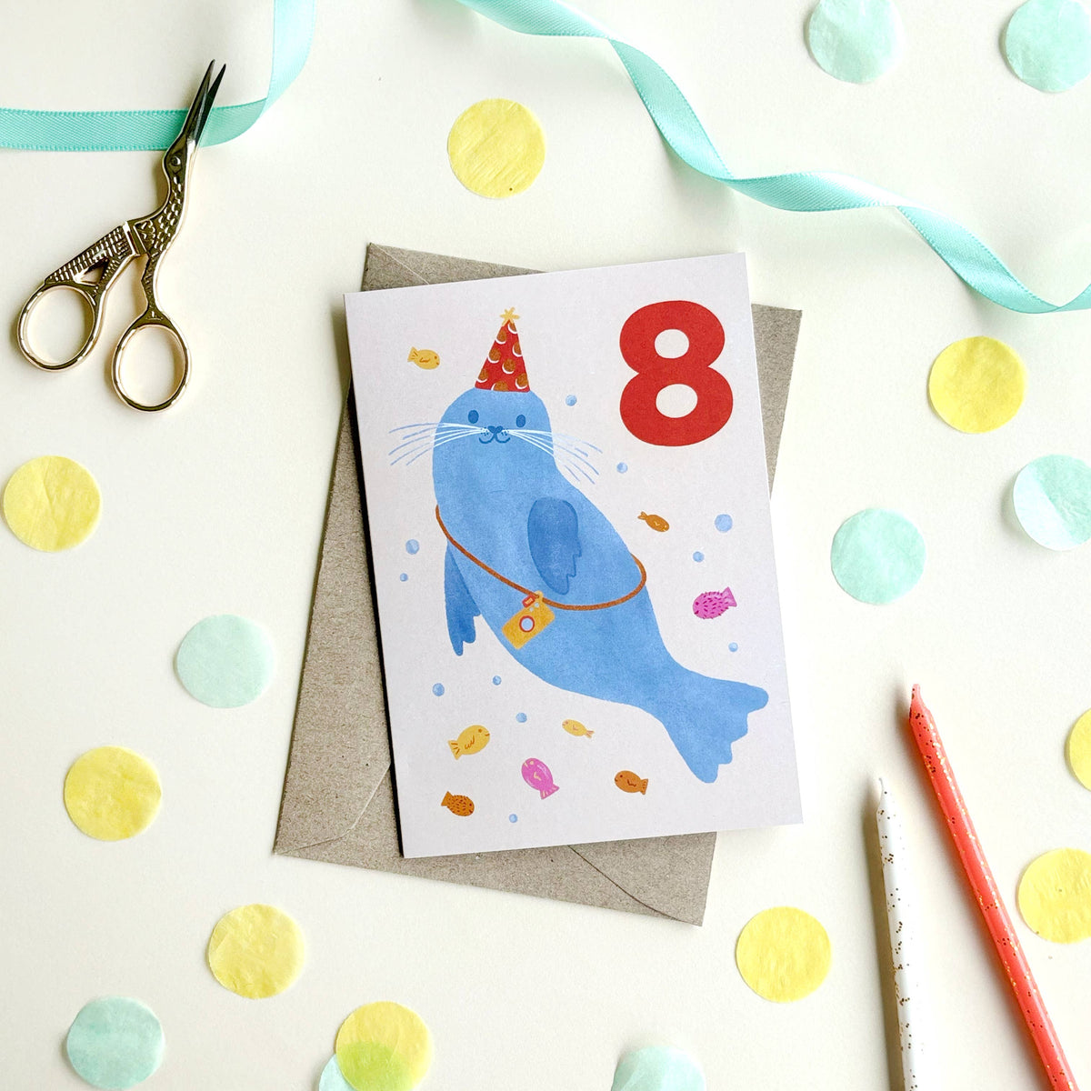 Birthday Card - Age 8 - Seal