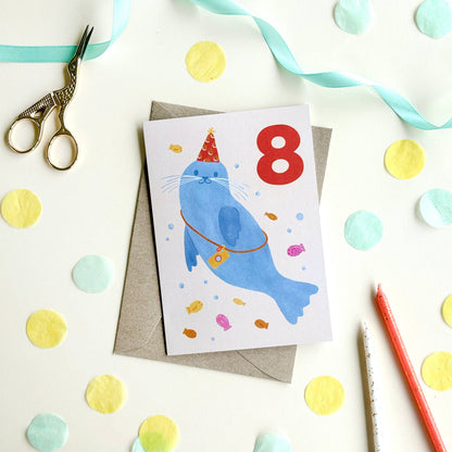 Birthday Card - Age 8 - Seal