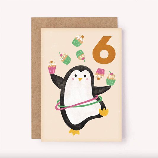 Birthday Card - Age 6 - Penguin