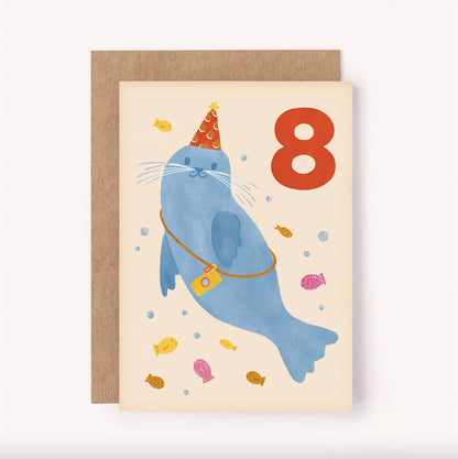 Birthday Card - Age 8 - Seal