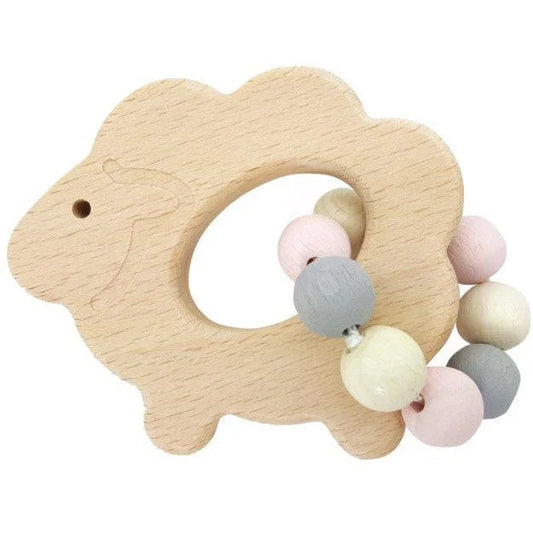Wooden Rattle - Sheep - Pink