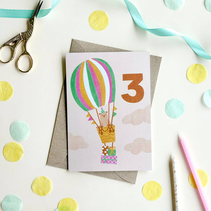 Birthday Card - Age 3 - Balloon Bear
