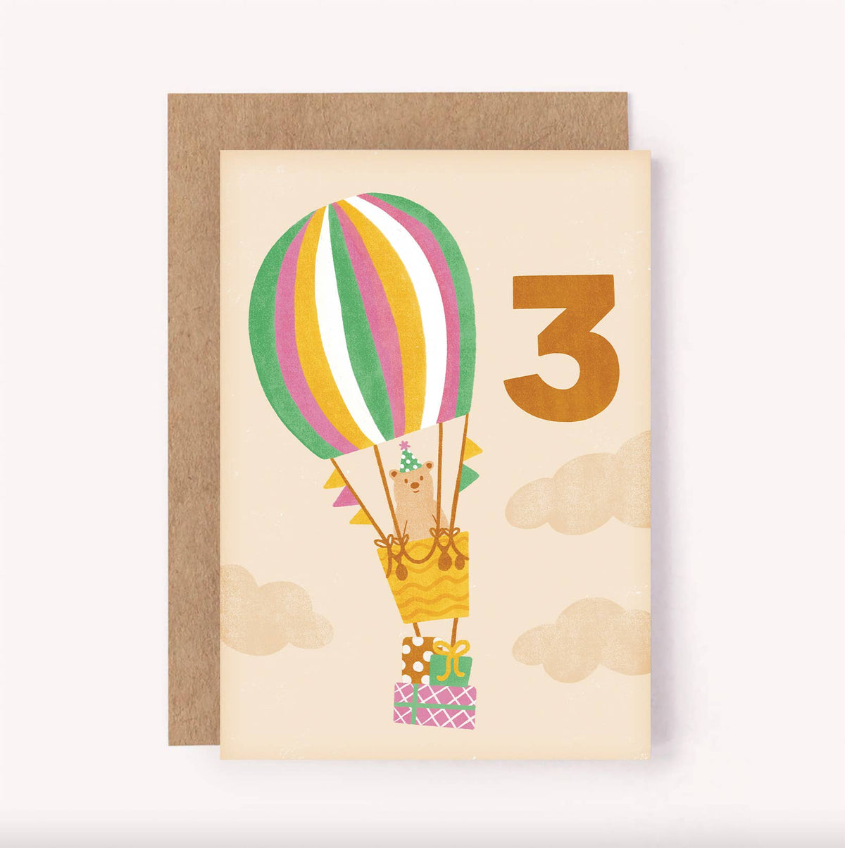 Birthday Card - Age 3 - Balloon Bear