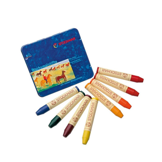 STOCKMAR Wax Stick Crayons - 8 Sticks in Tin, Waldorf Mix