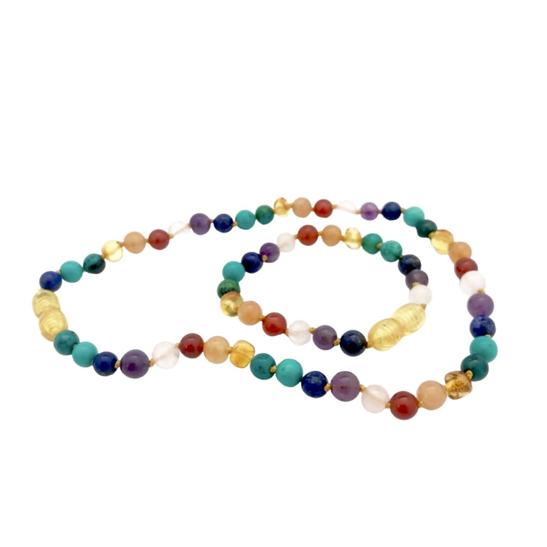 Baltic Amber + Rainbow Gemstones Bracelet