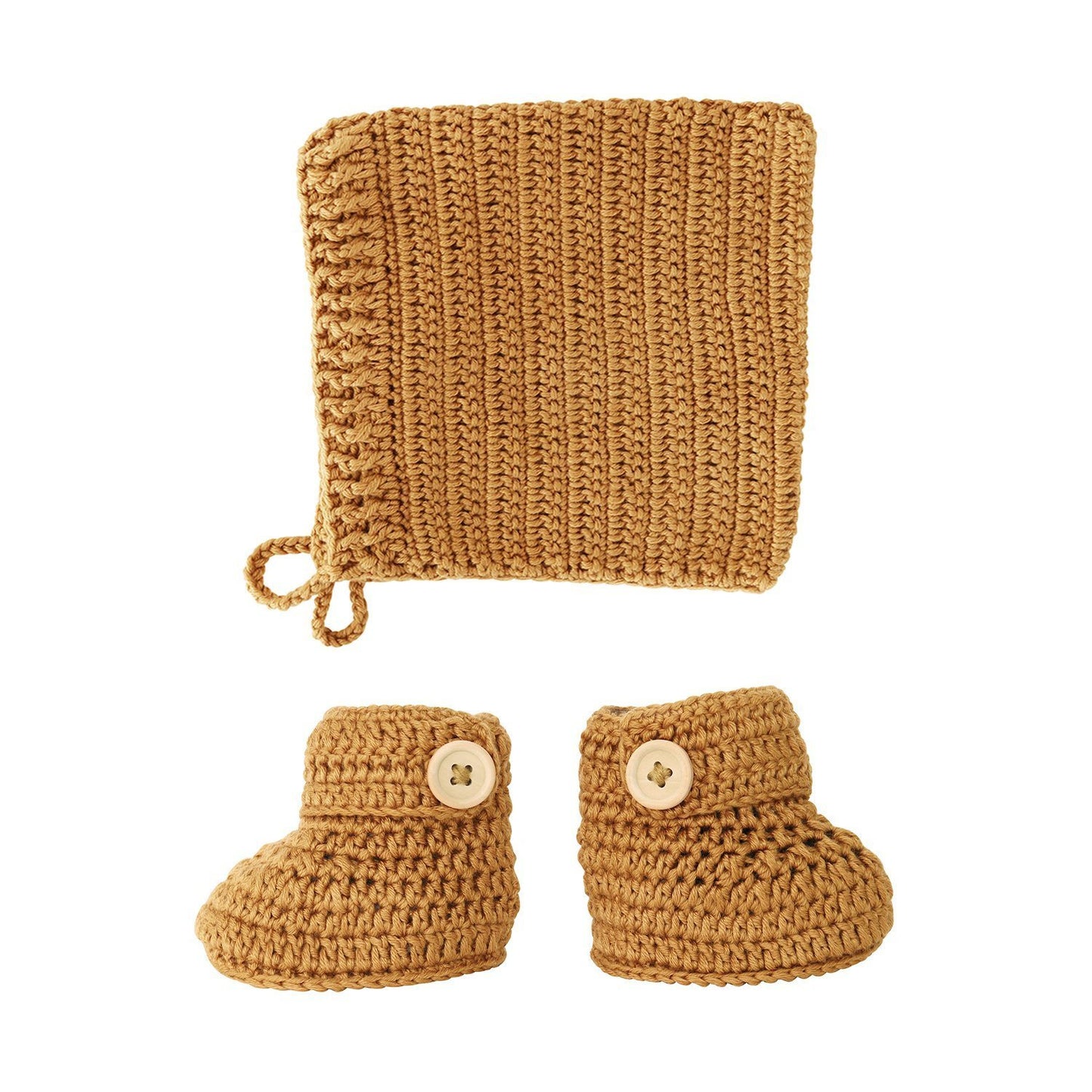 Cinnamon Crochet Bonnet and Bootie Set