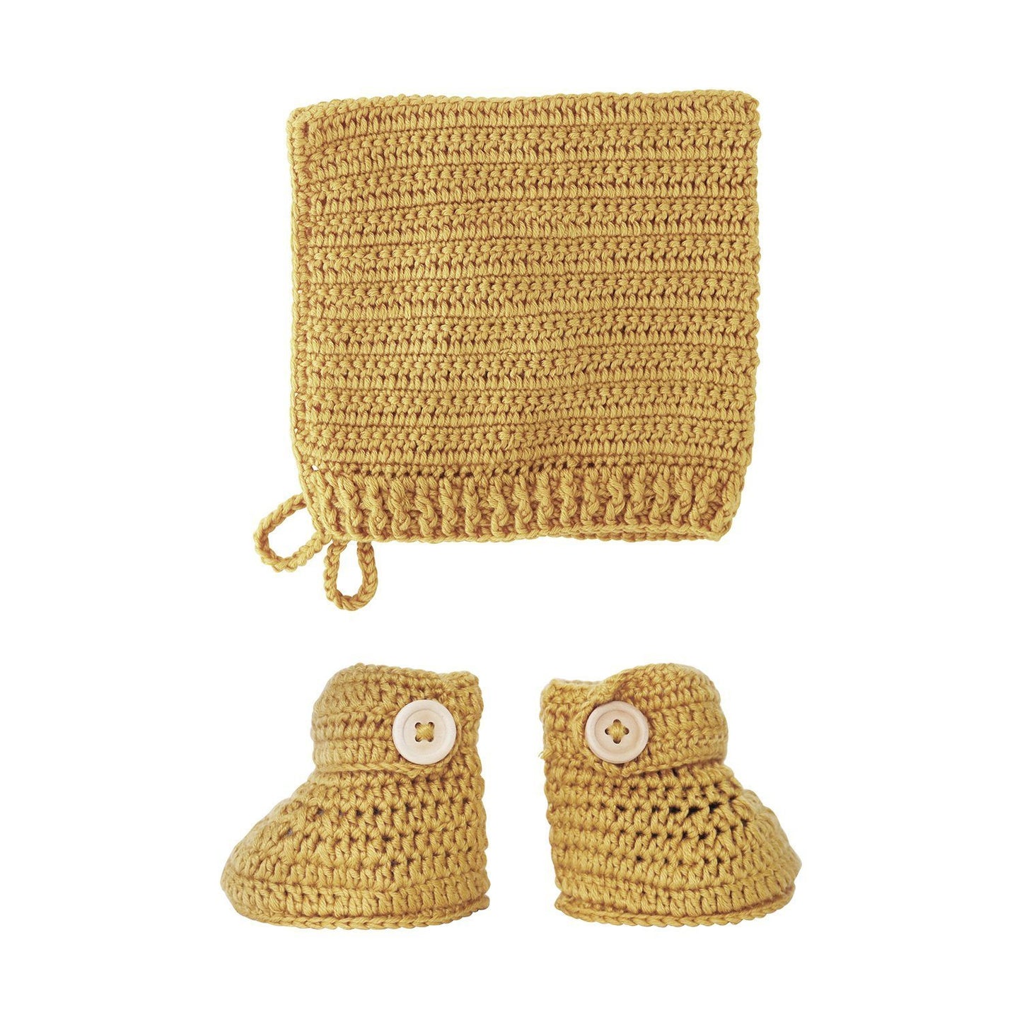 Turmeric Crochet Bonnet and Bootie Set